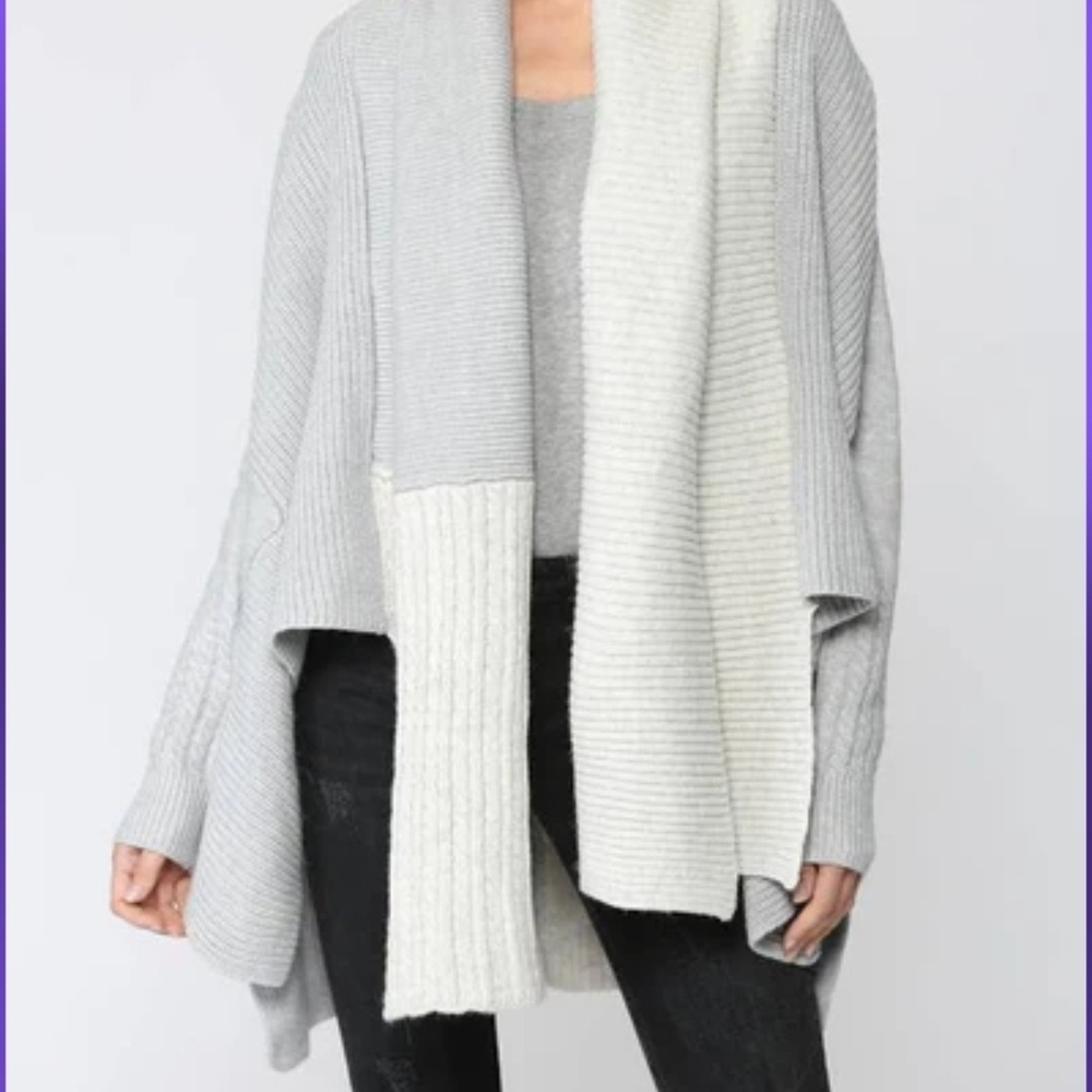 Fate Gray and Cream Open Front Sweater